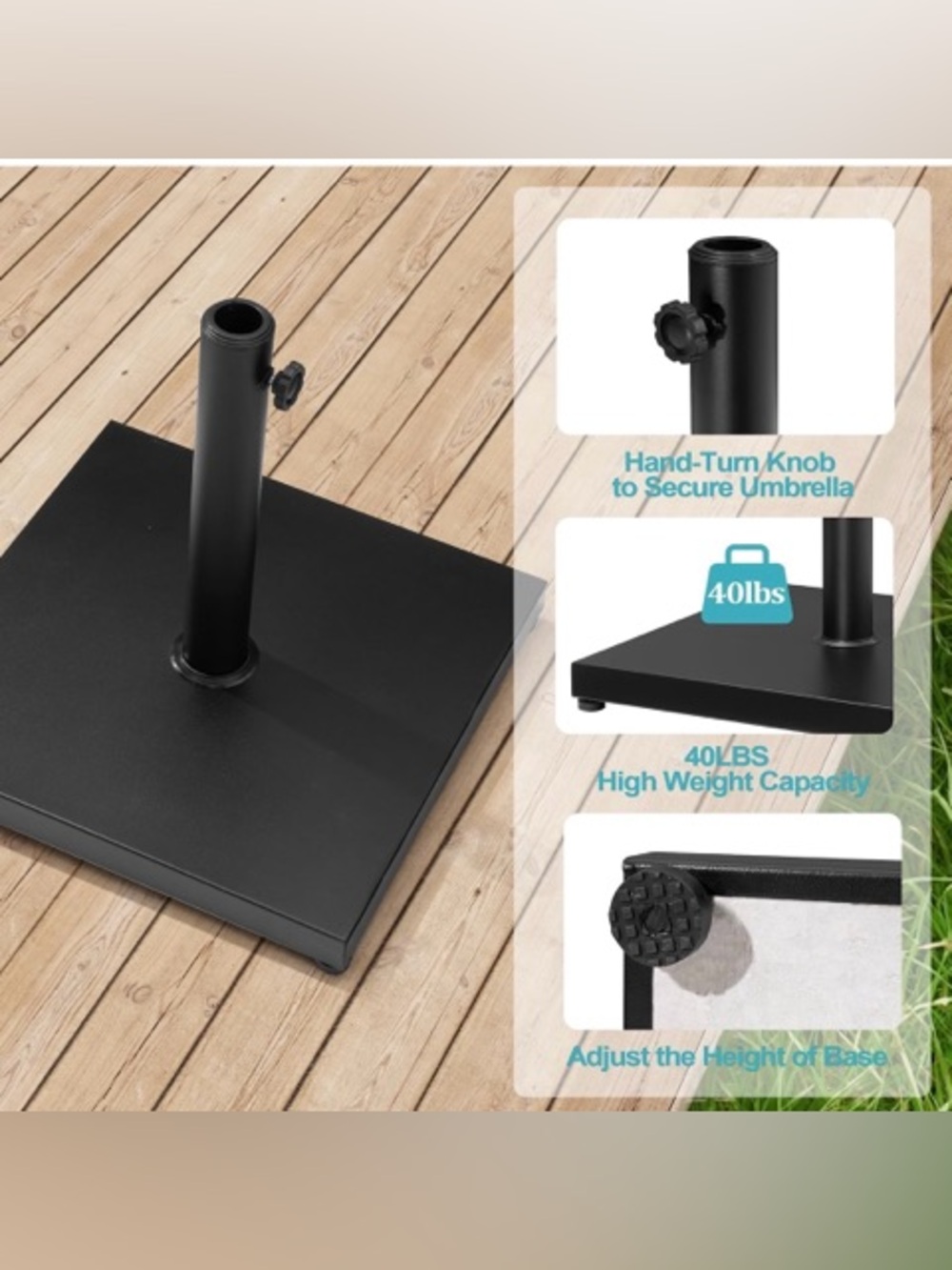 BLACK 43lbs UMBRELLA PATIO BASE HEAVY DUTY STAND - Picture 4 of 7